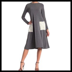 Go Couture Gray and White Crew Neck Dress NWT